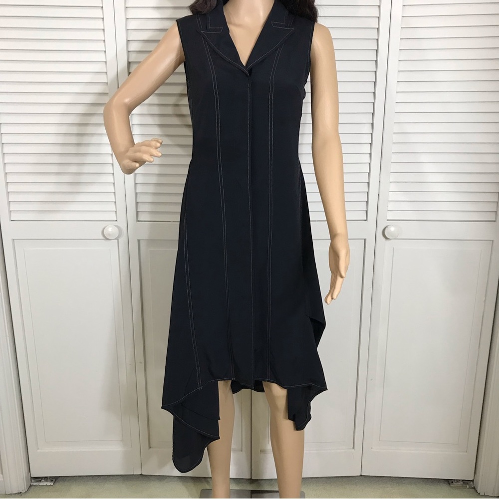 ADEAM Asymmetrical Black Collared Dress Small - Picture 2 of 14